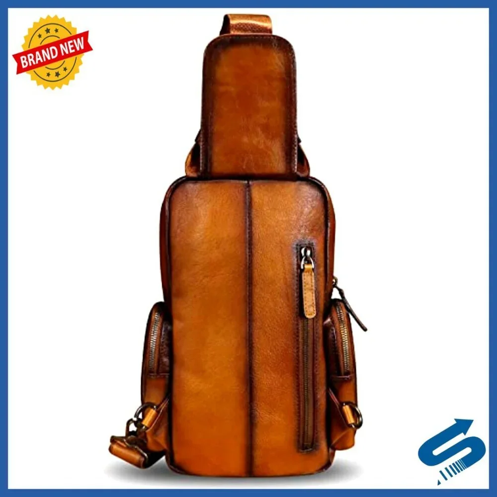 Genuine Leather Crossbody Backpack Daypack Hiking Casual Shoulder Bag